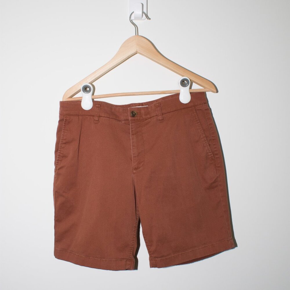 Mens summer cotton shorts terracotta 9 in Hawker Rye brown shorts